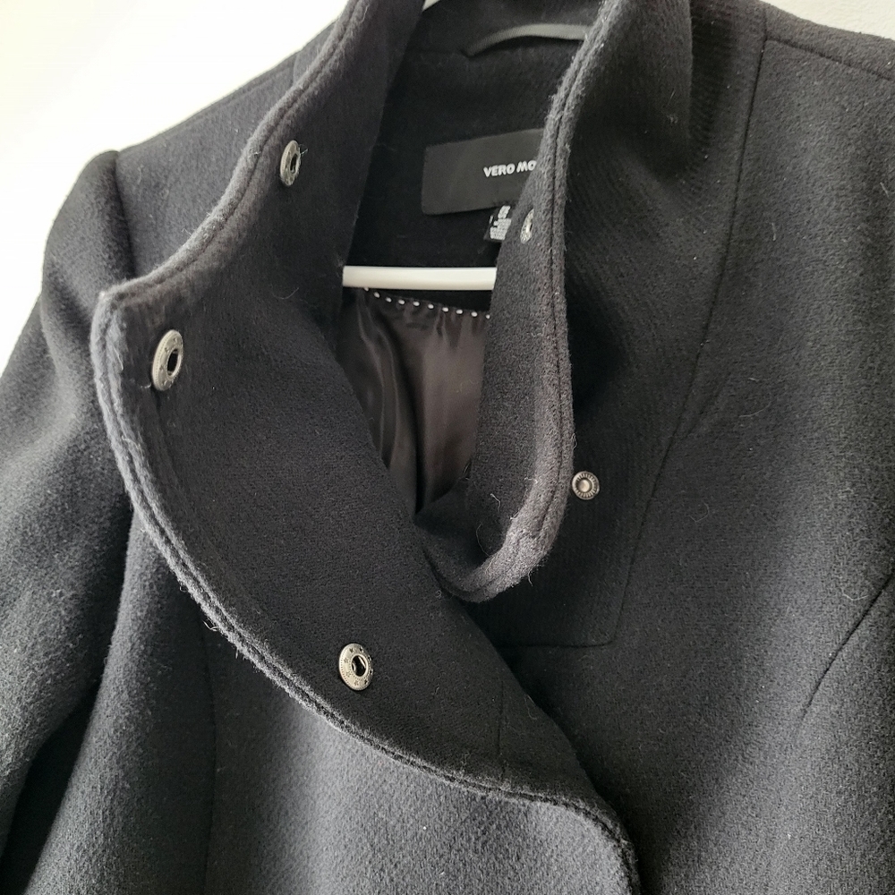 Vera Moda Black Wool Blend Funnel Neck Coat - Picture 3 of 10
